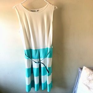 Mint and ivory belted sleeveless dress